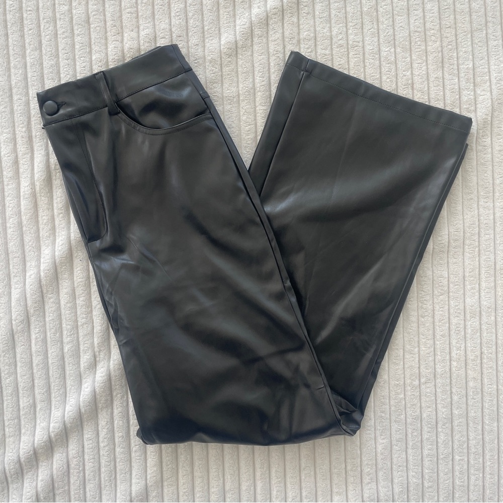 SHEIN Black Faux Leather Straight-Leg Pants